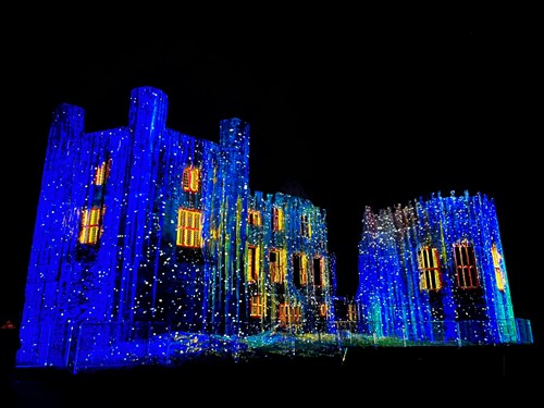 Torre Abbey with blue light projection on building